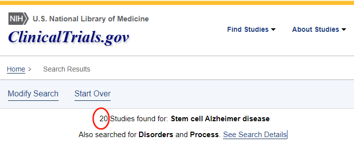 在ClinicalTrail上注冊(cè)的干細(xì)胞治療AD臨床研究還有20余項(xiàng)