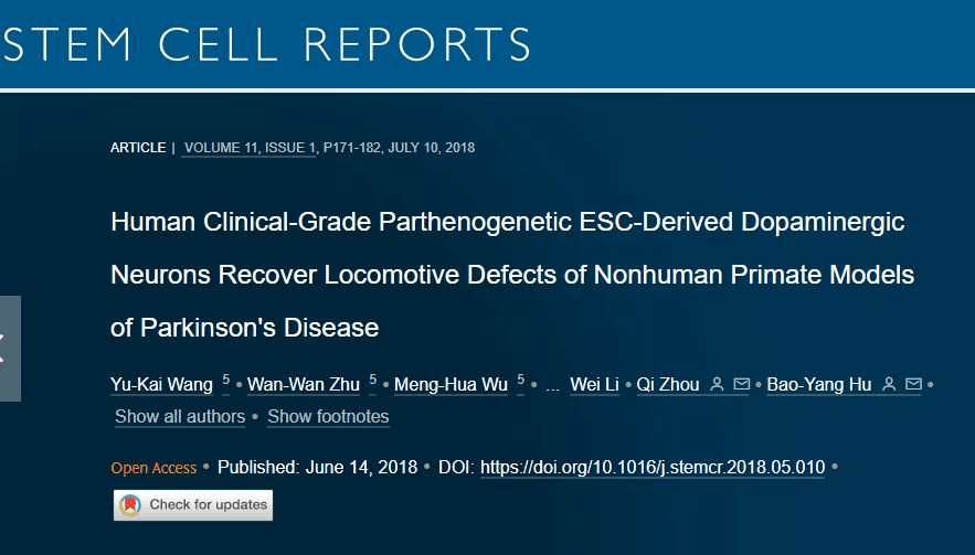人類臨床級(jí)孤雌生殖 ESC 衍生的多巴胺能神經(jīng)元可恢復(fù)非人類靈長(zhǎng)類動(dòng)物帕金森病模型的運(yùn)動(dòng)缺陷 人類臨床級(jí)孤雌生殖 ESC 衍生的多巴胺能神經(jīng)元可恢復(fù)非人類靈長(zhǎng)類動(dòng)物帕金森病模型的運(yùn)動(dòng)缺陷