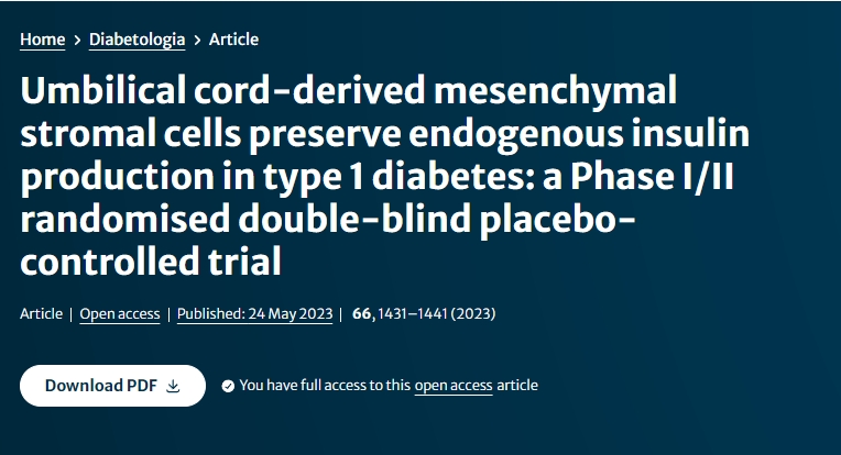 臍帶間充質(zhì)干細胞可保護1型糖尿病患者的內(nèi)源性胰島素分泌：I/II期臨床試驗