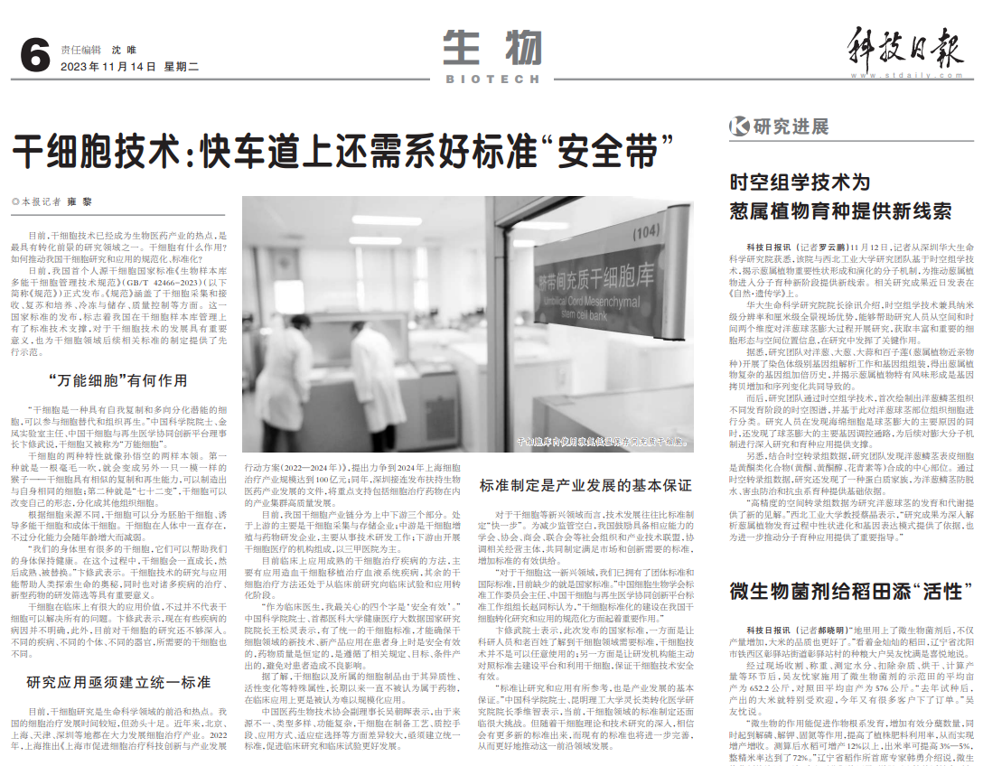 科技日報 | 干細胞技術(shù)：快車道上還需系好標(biāo)準(zhǔn)“安全帶”
