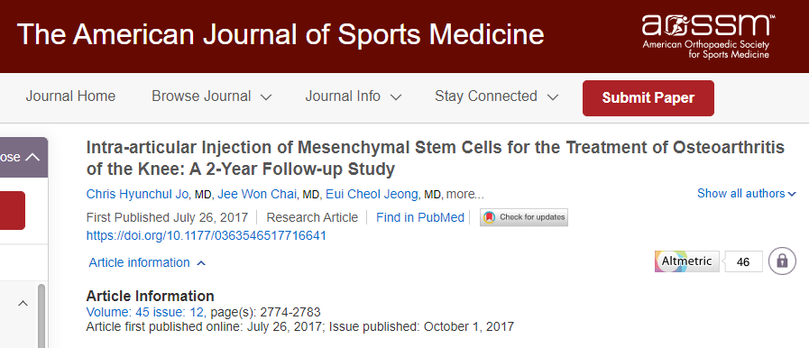 關節內注射間充質干細胞治療骨關節炎