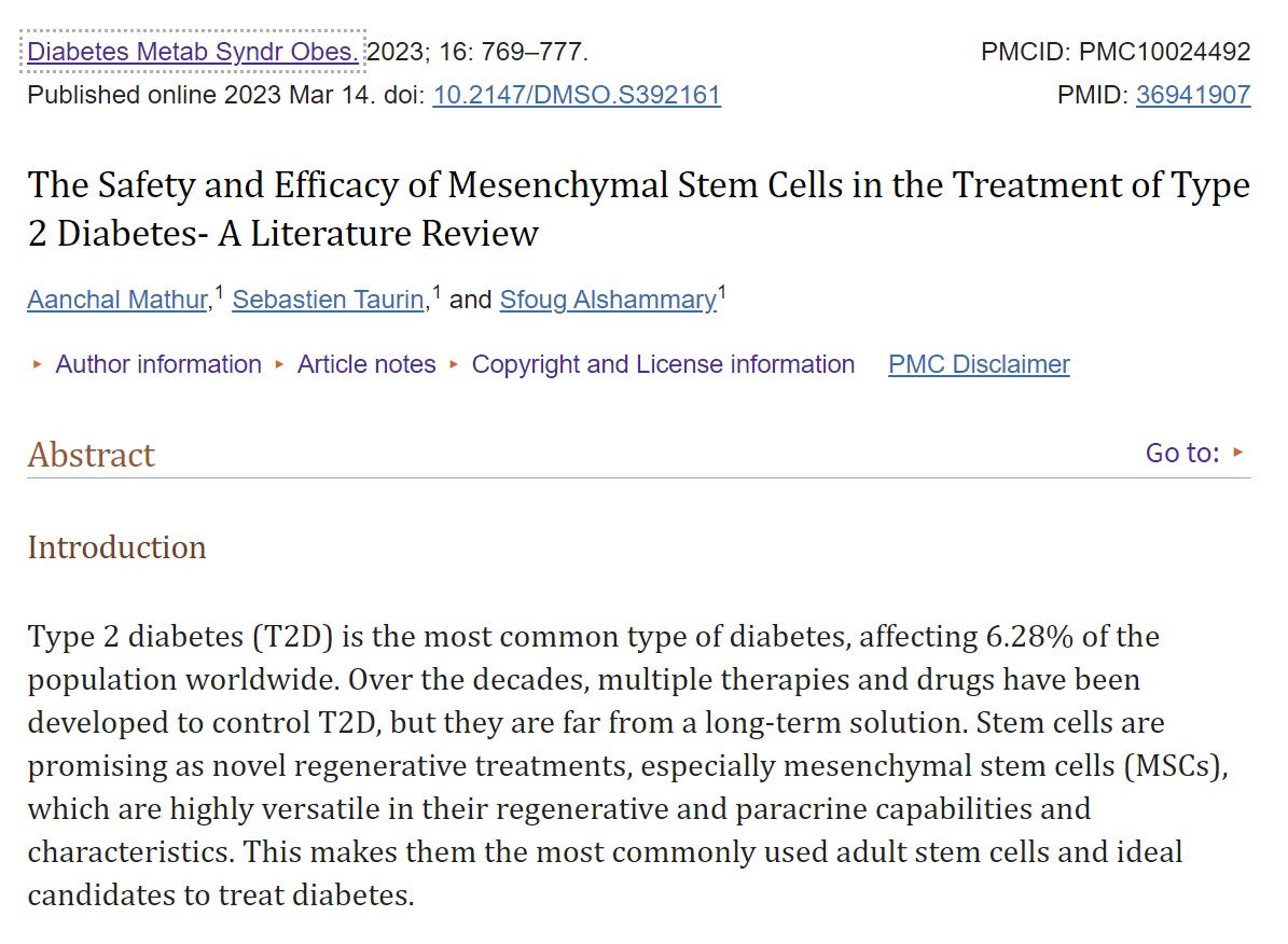 間充質干細胞治療2型糖尿病的安全性和有效性-文獻綜述 間充質干細胞治療2型糖尿病的安全性和有效性-文獻綜述