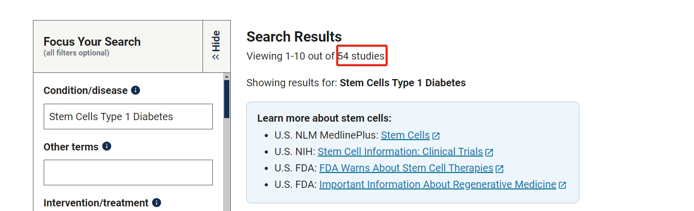 干細胞治療1型糖尿病的臨床研究項目有54項。其中已完成的有13項。 干細胞治療1型糖尿病的臨床研究項目有54項。其中已完成的有13項。