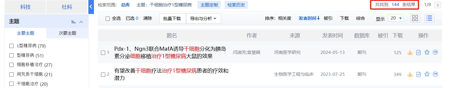 國內中國知網cnki.net網站上已經有144個干細胞治療1型糖尿病的相關文章。 國內中國知網cnki.net網站上已經有144個干細胞治療1型糖尿病的相關文章。
