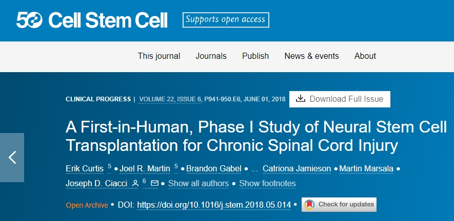 首次在人體中進行的I期神經干細胞移植治療慢性脊髓損傷的研究。 首次在人體中進行的I期神經干細胞移植治療慢性脊髓損傷的研究。