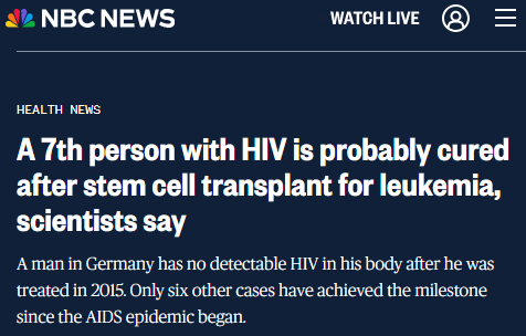 科學家稱第七名艾滋病患者可能在接受白血病干細胞移植后治愈 科學家稱第七名艾滋病患者可能在接受白血病干細胞移植后治愈