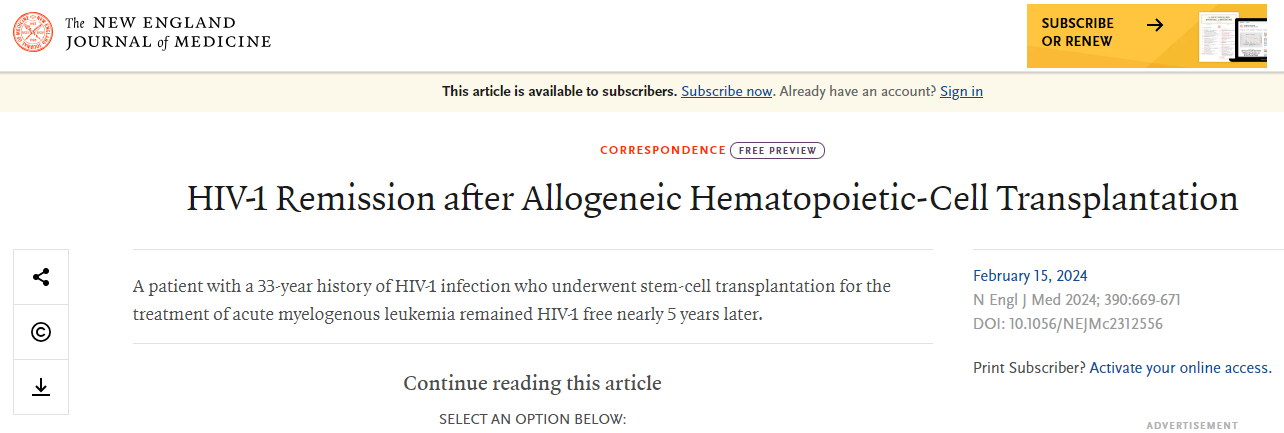 異基因造血細胞移植后 HIV1 緩解 異基因造血細胞移植后 HIV1 緩解