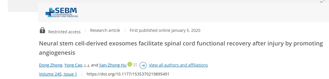 神經(jīng)干細(xì)胞衍生的外泌體通過(guò)促進(jìn)血管生成促進(jìn)損傷后脊髓功能恢復(fù) 神經(jīng)干細(xì)胞衍生的外泌體通過(guò)促進(jìn)血管生成促進(jìn)損傷后脊髓功能恢復(fù)