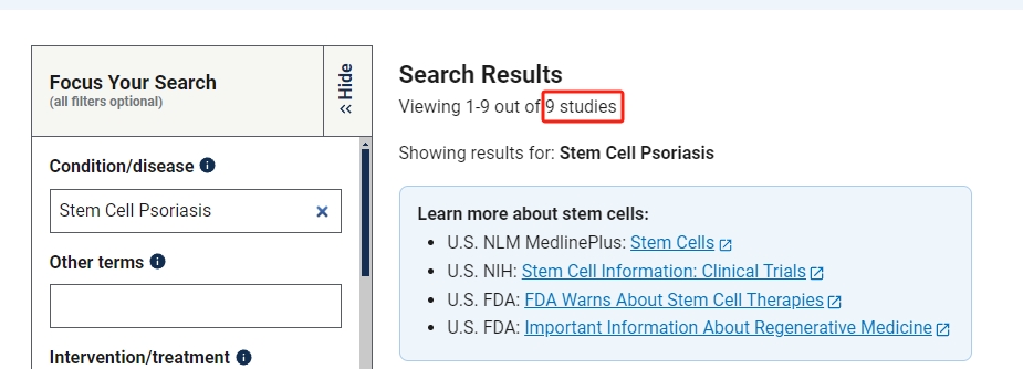 干細(xì)胞治療銀屑病臨床研究項目有9項。其中國內(nèi)發(fā)布的占據(jù)7項。