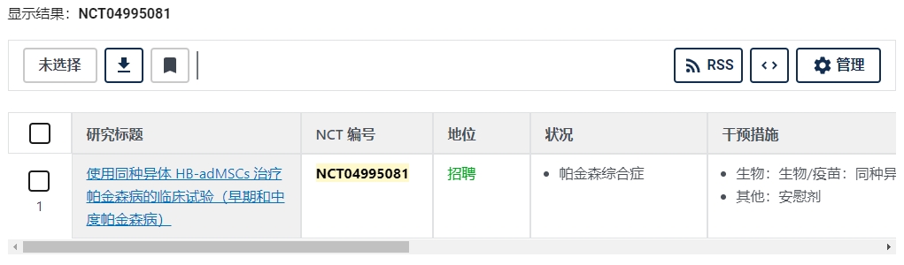 使用同種導體 HB-adMSCs 治療帕金森病的臨床試驗(早期和中度帕金森病)