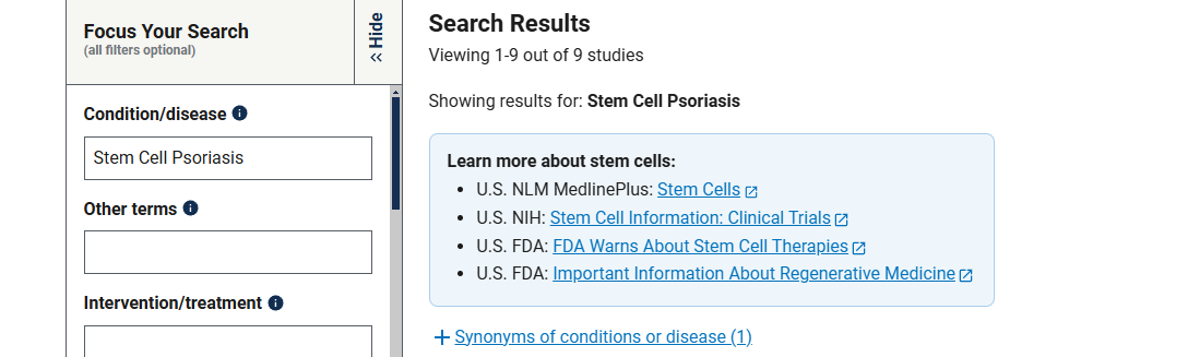 有關干細胞治療銀屑病臨床研究項目有9項,已完成的有4項。 有關干細胞治療銀屑病臨床研究項目有9項,已完成的有4項。
