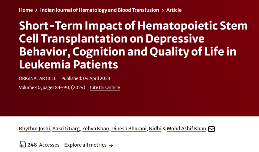 造血干細胞移植對白血病患者抑郁行為、認知和生活質(zhì)量的短期影響