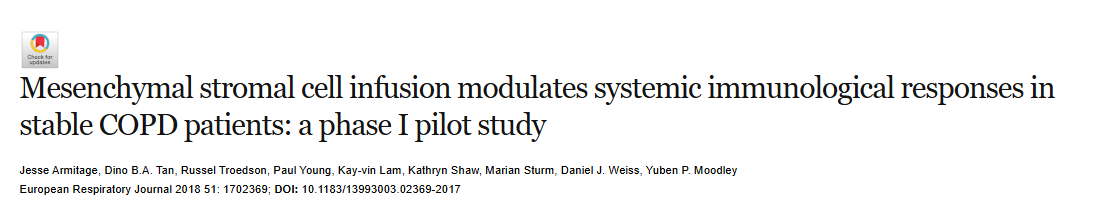 《間充質基質細胞輸注調節穩定期 COPD 患者的全身免疫反應：一項 I 期試點研究》