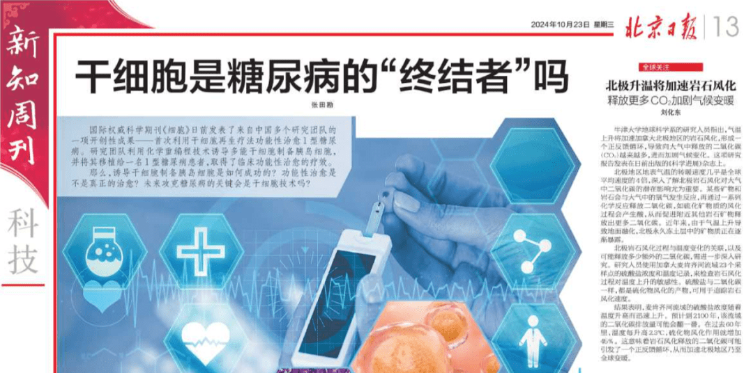 北京日報：干細胞技術：糖尿病的“終結者”，新希望降臨！