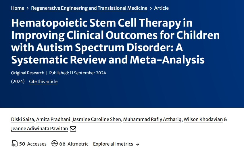 造血干細胞治療對改善自閉癥譜系障礙兒童臨床療效的影響:系統評價與薈萃分析 造血干細胞治療對改善自閉癥譜系障礙兒童臨床療效的影響:系統評價與薈萃分析