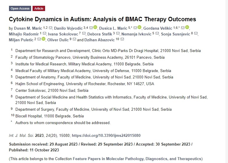 自閉癥中的細胞因子動力學:自體骨髓抽吸濃縮物 (BMAC)?治療結果分析 自閉癥中的細胞因子動力學:自體骨髓抽吸濃縮物 (BMAC)?治療結果分析