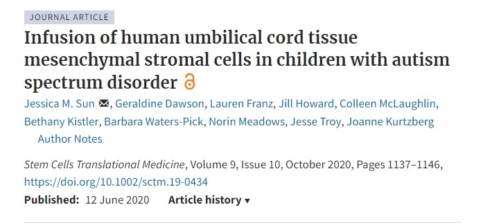 人類臍帶組織間充質基質細胞輸注治療自閉癥譜系障礙兒童 人類臍帶組織間充質基質細胞輸注治療自閉癥譜系障礙兒童