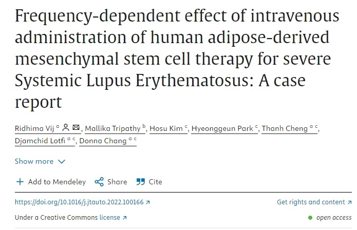 靜脈注射人類脂肪間充質干細胞治療重度系統性紅斑狼瘡的頻率依賴性效應:病例報告 靜脈注射人類脂肪間充質干細胞治療重度系統性紅斑狼瘡的頻率依賴性效應:病例報告