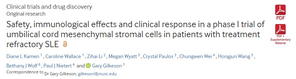 臍帶間充質基質細胞治療難治性系統性紅斑狼瘡患者的I期臨床試驗的安全性、免疫學效果和臨床反應 臍帶間充質基質細胞治療難治性系統性紅斑狼瘡患者的I期臨床試驗的安全性、免疫學效果和臨床反應