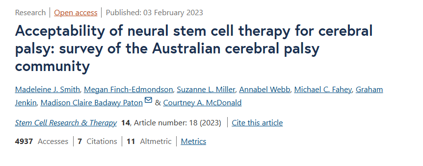 神經(jīng)干細胞療法治療腦癱的可接受性:澳大利亞腦癱社區(qū)調(diào)查 神經(jīng)干細胞療法治療腦癱的可接受性:澳大利亞腦癱社區(qū)調(diào)查