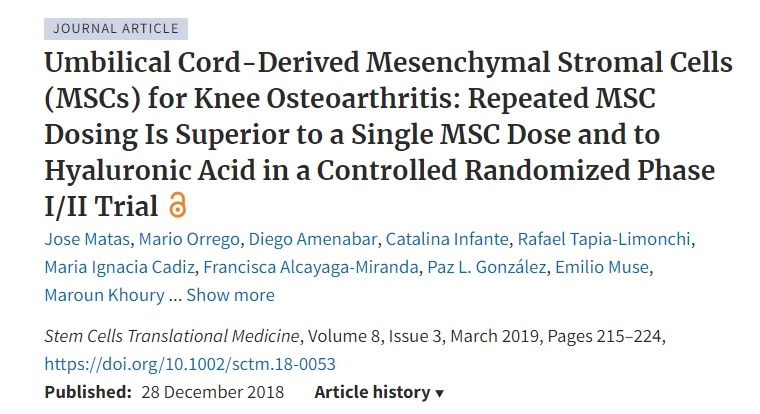 臍帶來源的間充質基質細胞 (MSC) 治療膝關節骨關節炎 臍帶來源的間充質基質細胞 (MSC) 治療膝關節骨關節炎