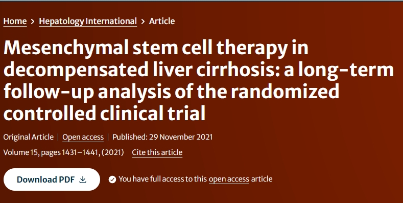 間充質干細胞治療失代償性肝硬化:隨機對照臨床試驗的長期隨訪分析 間充質干細胞治療失代償性肝硬化:隨機對照臨床試驗的長期隨訪分析