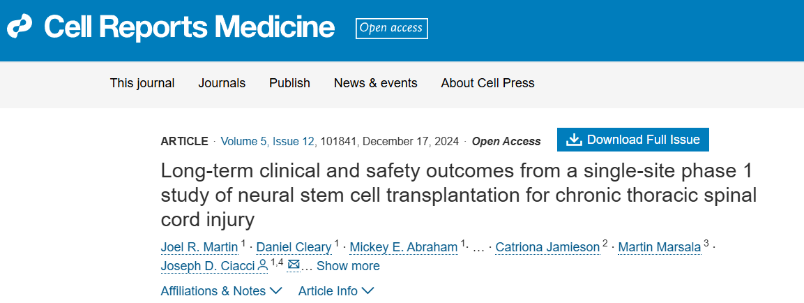 神經干細胞移植治療慢性胸椎損傷的單中心 I 期臨床研究的長期臨床和安全性結果 神經干細胞移植治療慢性胸椎損傷的單中心 I 期臨床研究的長期臨床和安全性結果