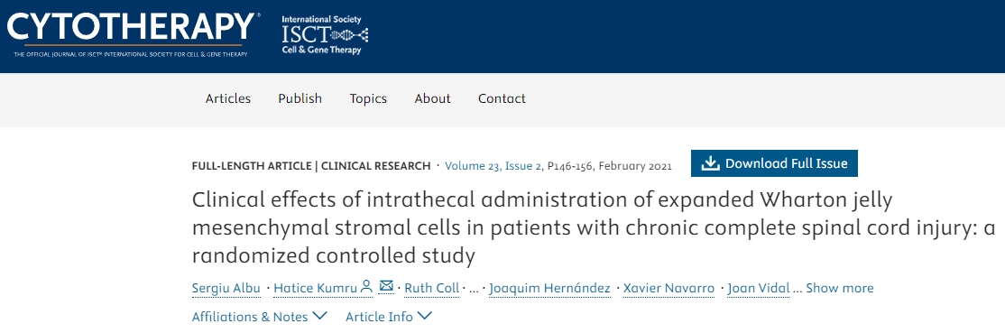 脊髓慢性完全性損傷患者鞘內注射擴增沃頓膠質間充質基質細胞的臨床效果:一項隨機對照研究 脊髓慢性完全性損傷患者鞘內注射擴增沃頓膠質間充質基質細胞的臨床效果:一項隨機對照研究
