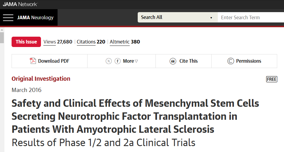 間充質干細胞移植治療肌萎縮側索硬化癥的安全性及臨床效果1/2 期和 2a 期臨床試驗結果 間充質干細胞移植治療肌萎縮側索硬化癥的安全性及臨床效果1/2 期和 2a 期臨床試驗結果