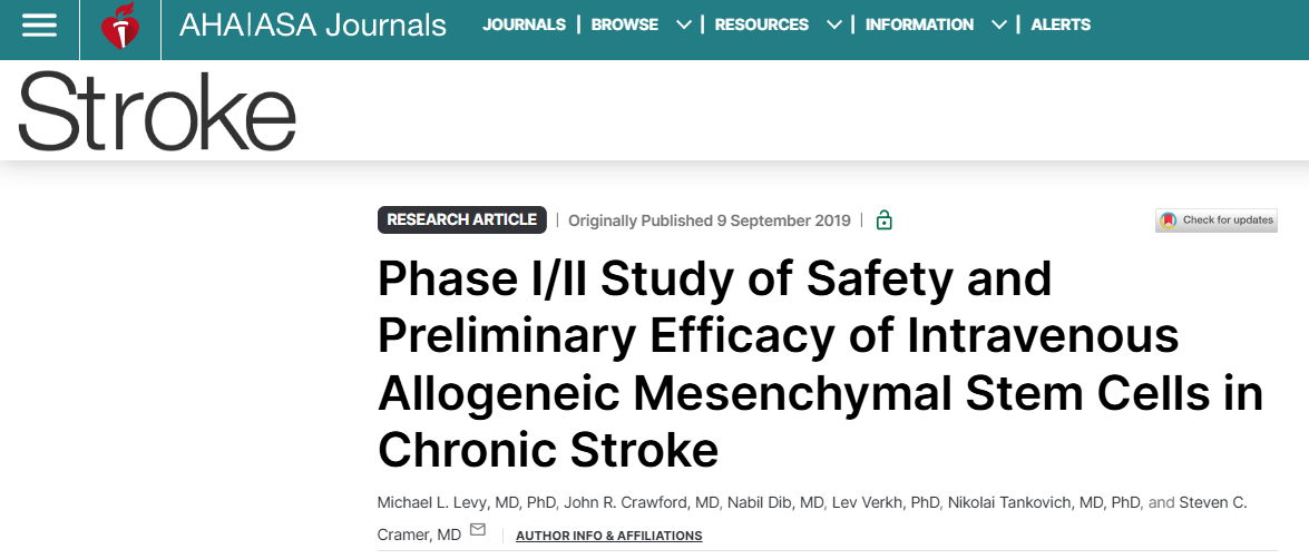 靜脈注射同種異體間充質干細胞治療慢性中風的安全性和初步療效的 I/II 期研究 靜脈注射同種異體間充質干細胞治療慢性中風的安全性和初步療效的 I/II 期研究