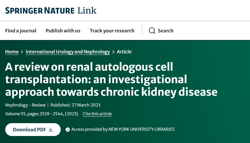腎臟自體細胞移植綜述:慢性腎臟病的研究方法 腎臟自體細胞移植綜述:慢性腎臟病的研究方法