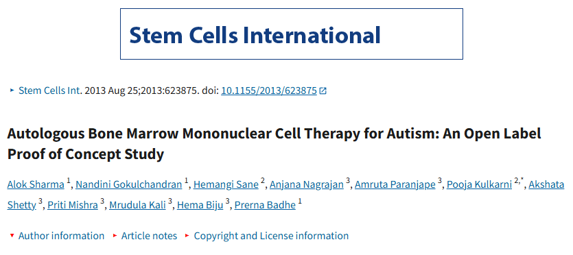 自體骨髓單核細胞治療自閉癥:一項開放標簽概念驗證研究 自體骨髓單核細胞治療自閉癥:一項開放標簽概念驗證研究