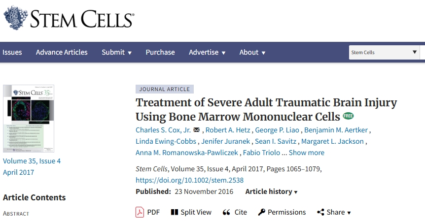 利用骨髓單核細胞治療成人重度創傷性腦損傷 利用骨髓單核細胞治療成人重度創傷性腦損傷