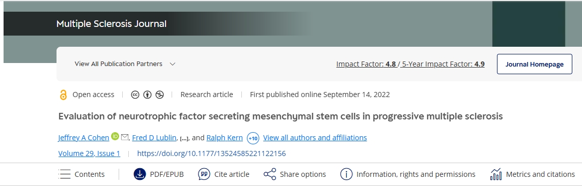神經營養因子分泌間充質干細胞在進行性多發性硬化癥中的評價 神經營養因子分泌間充質干細胞在進行性多發性硬化癥中的評價