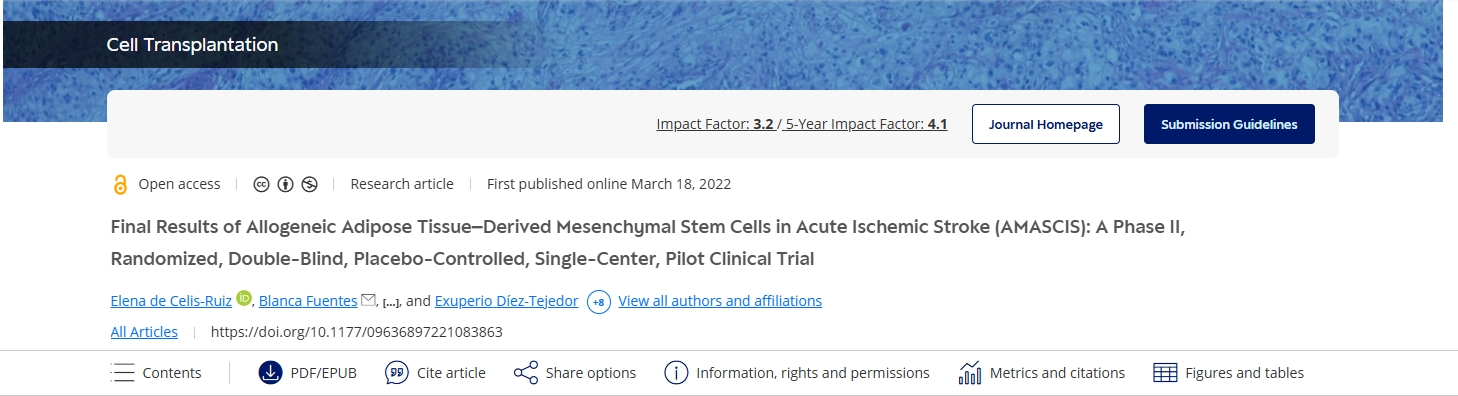 同種異體脂肪組織來源的間充質干細胞治療急性缺血性中風 (AMASCIS) 的最終結果：一項II期、隨機、雙盲、安慰劑對照、單中心、試點臨床試驗