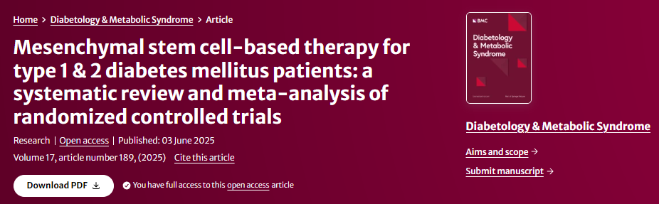間充質(zhì)干細胞治療1型和2型糖尿?。弘S機對照試驗的系統(tǒng)評價和薈萃分析