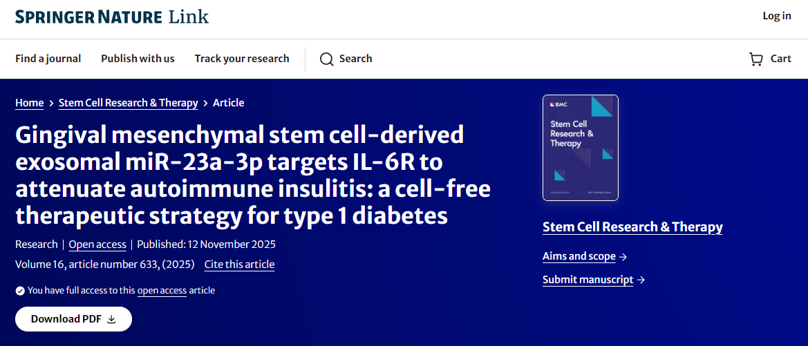 牙齦間充質(zhì)干細(xì)胞來(lái)源的外泌體miR-23a-3p靶向IL-6R以減輕自身免疫性胰島炎:一種治療1型糖尿病的無(wú)細(xì)胞療法 牙齦間充質(zhì)干細(xì)胞來(lái)源的外泌體miR-23a-3p靶向IL-6R以減輕自身免疫性胰島炎:一種治療1型糖尿病的無(wú)細(xì)胞療法