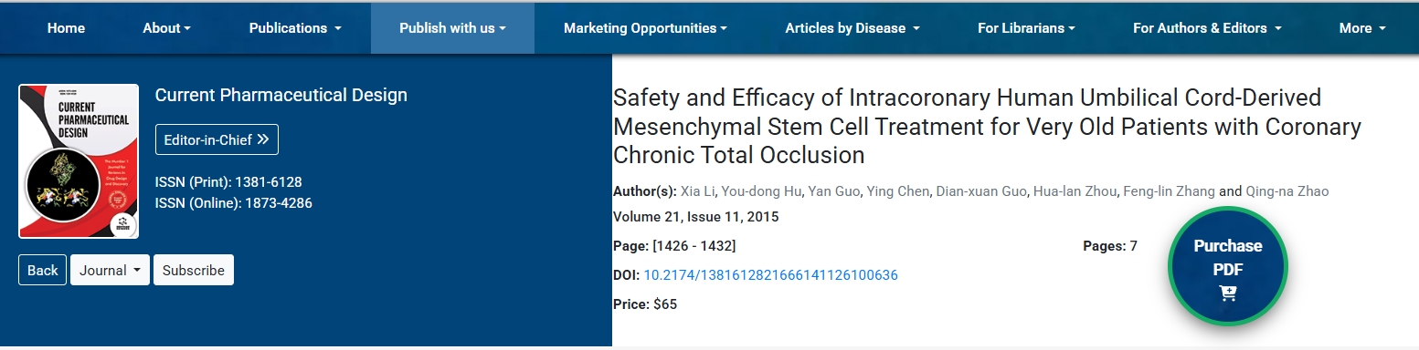 冠狀動脈內人臍帶間充質干細胞治療高齡冠狀動脈慢性完全閉塞患者的安全性和有效性 冠狀動脈內人臍帶間充質干細胞治療高齡冠狀動脈慢性完全閉塞患者的安全性和有效性
