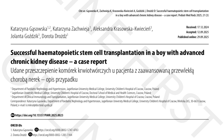 一例晚期慢性腎病男孩成功接受造血干細(xì)胞移植的病例報(bào)告