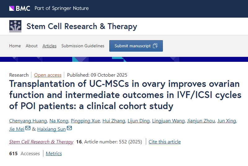 將臍帶間充質干細胞移植到卵巢可改善卵巢功能和卵巢早衰患者體外受精/卵胞漿內單精子注射周期的中期結局：一項臨床隊列研究