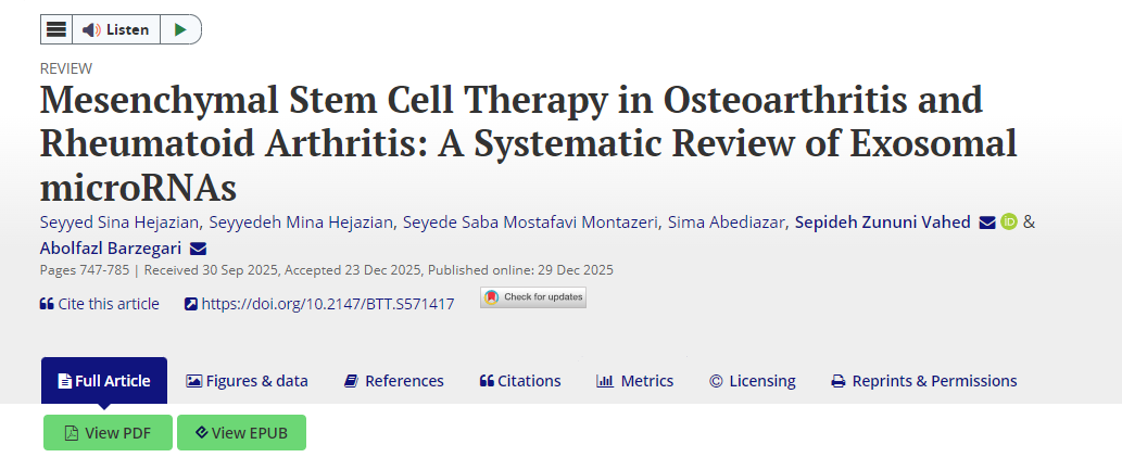 間充質干細胞療法在骨關節炎和類風濕性關節炎中的應用：外泌體微RNA的系統評價