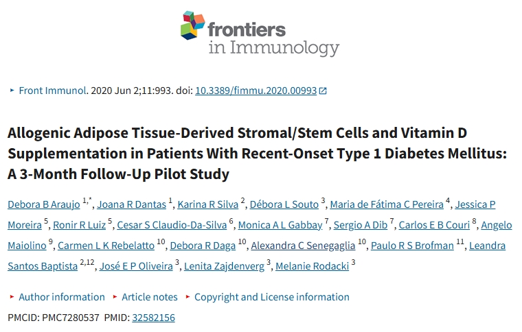 同種異體脂肪組織來源的基質/干細胞和維生素D補充劑對新發1型糖尿病患者的影響:一項為期3個月的隨訪試點研究 同種異體脂肪組織來源的基質/干細胞和維生素D補充劑對新發1型糖尿病患者的影響:一項為期3個月的隨訪試點研究