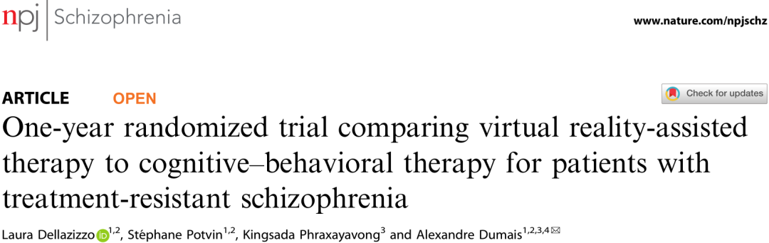 為期一年的隨機(jī)試驗(yàn),比較虛擬現(xiàn)實(shí)輔助療法與認(rèn)知行為療法對(duì)難治性精神分裂癥患者的療效 為期一年的隨機(jī)試驗(yàn),比較虛擬現(xiàn)實(shí)輔助療法與認(rèn)知行為療法對(duì)難治性精神分裂癥患者的療效
