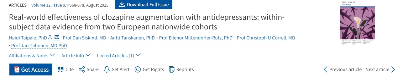 氯氮平聯(lián)合抗抑郁藥治療的真實(shí)世界效果:來自兩個(gè)歐洲全國(guó)隊(duì)列的受試者內(nèi)數(shù)據(jù)證據(jù) 氯氮平聯(lián)合抗抑郁藥治療的真實(shí)世界效果:來自兩個(gè)歐洲全國(guó)隊(duì)列的受試者內(nèi)數(shù)據(jù)證據(jù)