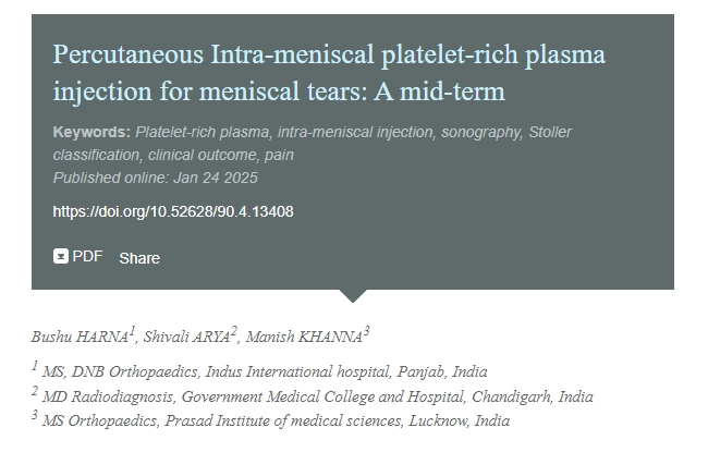 經(jīng)皮半月板內(nèi)注射富血小板血漿治療半月板撕裂:中期療效觀察 經(jīng)皮半月板內(nèi)注射富血小板血漿治療半月板撕裂:中期療效觀察