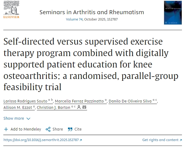 自我指導(dǎo)與監(jiān)督運(yùn)動療法計(jì)劃結(jié)合數(shù)字化支持患者教育治療膝關(guān)節(jié)骨性關(guān)節(jié)炎：一項(xiàng)隨機(jī)、平行組可行性試驗(yàn)