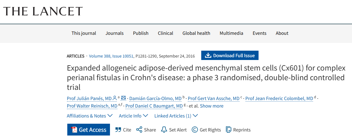 擴(kuò)增同種異體脂肪間充質(zhì)干細(xì)胞（Cx601）治療克羅恩病復(fù)雜肛周瘺：一項(xiàng)3期隨機(jī)雙盲對(duì)照試驗(yàn)