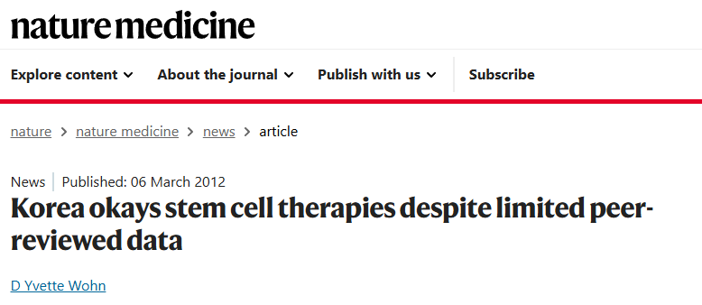 盡管同行評(píng)審數(shù)據(jù)有限，韓國仍批準(zhǔn)干細(xì)胞療法