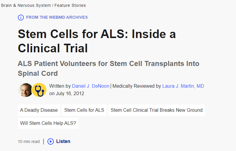 干細胞治療 ALS:臨床試驗內幕 干細胞治療 ALS:臨床試驗內幕