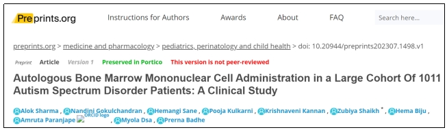 自體骨髓單核細(xì)胞在1011名自閉癥譜系障礙患者中的應(yīng)用:一項臨床研究